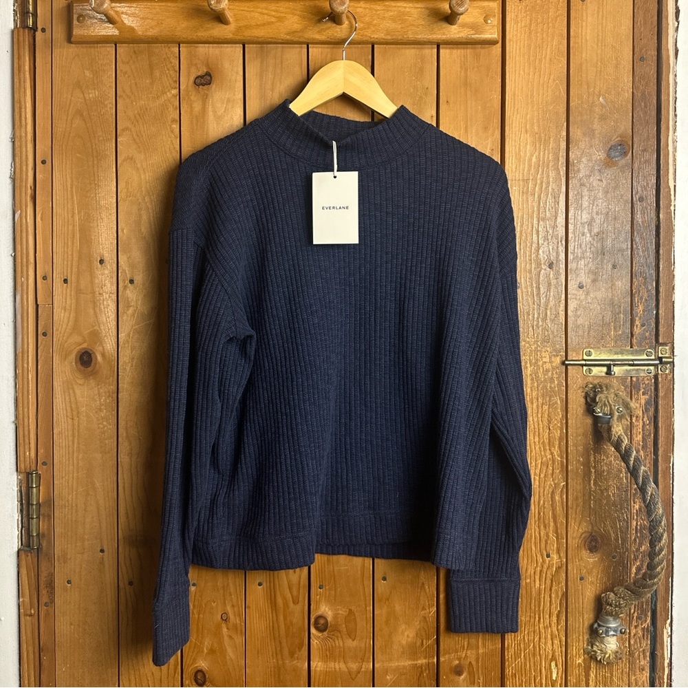 NWT Everlane The Cozy Rib Funnel-Neck in Navy Women’s Size Medium